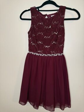 Xtraordinary Burgundy Sequin Lace Party Dress